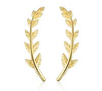 Esberry✦Gift for Christmas✦ 18K Gold Plating 925 Sterling Silver Leaf Stud Earrings Leaves Shape Earrings Hypoallergenic Earrings Jewelry for Women and Girls (Yellow Gold-2)