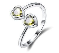 Esberry ✦Gifts for Christmas✦ 18K Gold Plating 925 Sterling Silver Birthstone Rings Heart Shape Cubic Zirconia Rings Double Gemstone Adjustable Rings for Women (August-Perldot)