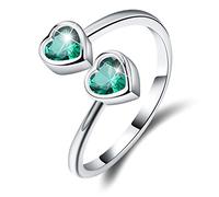 Esberry ✦Gifts for Christmas✦ 18K Gold Plating 925 Sterling Silver Birthstone Rings Heart Shape Cubic Zirconia Rings Double Gemstone Adjustable Rings for Women (May-Emerald)