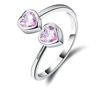 Esberry ✦Gifts for Christmas✦ 18K Gold Plating 925 Sterling Silver Birthstone Rings Heart Shape Cubic Zirconia Rings Double Gemstone Adjustable Rings for Women (October-Tourmaline)