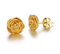 Esberry ✦Gifts for Christmas✦ 18K Gold Plating 925 Sterling Silver Rose Stud Earrings Hypoallergenic Flower Earrings Jewelry for Women and Girls (Yellow Gold)