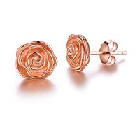 Esberry ✦Gifts for Christmas✦ 18K Gold Plating 925 Sterling Silver Rose Stud Earrings Hypoallergenic Flower Earrings Jewelry for Women and Girls (Rose Gold)
