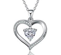 Esberry✦Gifts for Mother's Day with Gift Wrap✦CZ Love Heart Pendant 18K Gold Plated 925 Sterling Silver Necklace Pendant 5A Cubic Zirconia Pendant with Necklaces for Women (White)