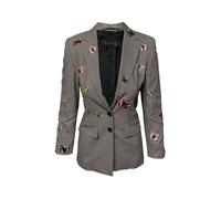 ESCADA Women's Preloved Beaded Houndstooth Trouser Suit Set in Grey Wool | Size: 34