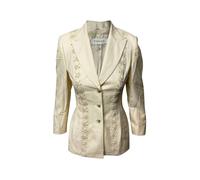 ESCADA Women's Preloved Lace & Pearl Trouser Suit Set in Cream Wool | Size: 34