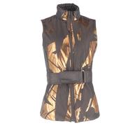 ESCADA Women's Preloved Metallic-Print Quilted Down Vest in Brown Polyamide | Size: 36
