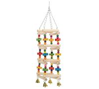 Escalada de pájaros Loros colgantes de madera coloridos Masticar de pie con campanas para periquitos Periquitos Troncos naturales seguros Juego de ejercicios Accesorio de jaula
