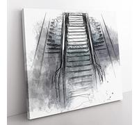 Escalator Heading Up in Abstract Modern Canvas Wall Art Print Ready to Hang, Framed Picture for Living Room Bedroom Home Office Décor, 35x35 cm (14x14 Inch)
