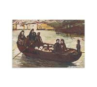 Escape From A Burning Village 1945 by Cyprián Majerník Expressionist Wall Art Print Featuring Boat Passengers in Village Fire Scene Canvas Painting Wall Art Decorative Picture Prints Modern Decor Unf