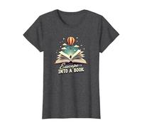 Escape Into A Book: Magical Reading Adventure T-Shirt, Women, Dark Heather Grey, XL