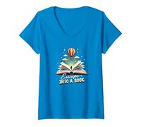 Escape Into A Book: Magical Reading Adventure V-Neck T-Shirt, Women, Sapphire, XL