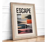 Escape: Minimal Landscapes Minimalist Framed Wall Art Print A1 (84.1×59.4cm) Oak, Wall Decor for Living Room, Bedroom, Office & Home, Ready to Hang, Art Gift