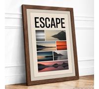 Escape: Minimal Landscapes Minimalist Framed Wall Art Print A3 (42×29.7cm) Walnut, Wall Decor for Living Room, Bedroom, Office & Home, Ready to Hang, Art Gift