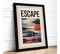 Escape: Minimal Landscapes Minimalist Framed Wall Art Print A4 (29.7×21cm) Black, Wall Decor for Living Room, Bedroom, Office & Home, Ready to Hang, Art Gift