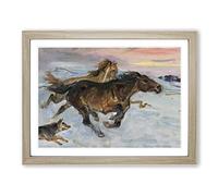 Escape Of The Horses By Wojciech Kossak Classic Painting Framed Print | A4 Oak Framed Wall Art | Ready to Hang | Classic Animal Picture | Living Room Bedroom Lounge Office