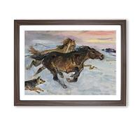 Escape Of The Horses By Wojciech Kossak Classic Painting Framed Print | A4 Walnut Framed Wall Art | Ready to Hang | Classic Animal Picture | Living Room Bedroom Lounge Office
