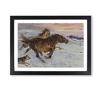 Escape of The Horses by Wojciech Kossak Framed Print | A2 Black Framed Wall Art | Ready to Hang | Modern Animal Picture | Living Room Bedroom Lounge Office