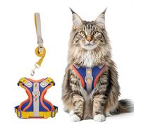 Escape Proof Cat Harness and Leash Set, Premium Microfiber Leather Trim, Adjustable Reflective Vest Harness for Cats, Breathable No-Pull Kitten Harness with Soft Mesh (Blue + Orange, M)