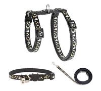 Escape Proof Cat Harness with Leash and Collar 3 Set, Nylon Adjustable H-shped Kitten Harness with Star and Moon Pattern Design for Walking (Black)
