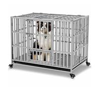 Escape Proof Dog Crate with Lockable Wheels, 304 Upgraded Stainless Steel, Thick Large Dog Crate, Extra Large Dog Crate for Large Dogs with Removable Tray, 124 cm x 117 cm (L x W x D)