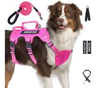 Escape Proof Dog Harness for Large Medium Sized Dogs Six Point Adjustable, Service Dog Vest Harness and Leash Set, No Pull Dogs Harnesses with Handle, XL Dog Harnesses for Walking(Pink, XL)
