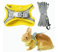 Escape Proof Rabbit Harness and Leash Set Breathable Mesh Vest (Yellow,S) | Secure 3-layer anti-escape design with breathable mesh and reflective strips for safe, comfy guinea pig bunny outdoor walking