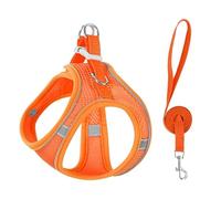 Escape Proof Small Cat Harness, Step In Vest with Double Neck & Chest Fixation, Reflective Adjustable Mesh Harness for Secure Outdoor Walking orange xxxs
