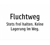 Escape route - always keep free. No storage in the way. Sticker A5: 210 x 148 mm - Without graphics, only text