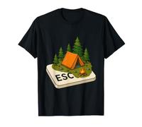 Escape to Camp Cartoon ESC Key Camping Adventure T-Shirt