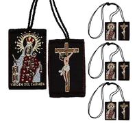 Escapulario de la Virgen del Carmen Pack of 3 Escapulario Catolico Brown Scapular of Our Lady of Mount Carmel Catholic Necklace Jesus Cross