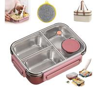 Escentio Lunch Box, Bento Box Adult Nestable Umami Space Saving, Bento Box Umami, Stainless Steel Bento Lunch Box, With Fork Spoon Sauce Box (Pink-B)