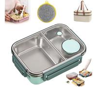 Escentio Lunch Box, Bento Box Adult Nestable Umami Space Saving, Bento Box Umami, Stainless Steel Bento Lunch Box, With Fork Spoon Sauce Box (Green-A)