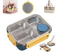 Escentio Lunch Box, Bento Box Adult Nestable Umami Space Saving, Bento Box Umami, Stainless Steel Bento Lunch Box, With Fork Spoon Sauce Box (Yellow-B)