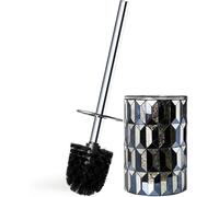 Escenzy Black Gold Toilet Brush and Holder Set Mosaic Glass | Non-Rustic Stainless Steel | Practical & Decorative Toilet Bowl Brush and Holder | Luxury Gold and Black Bathroom Accessories (Latest)