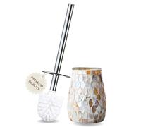 Escenzy Mermaid Bathroom Toilet Brush Holder Set Mosaic Glass | Non-Rustic Stainless Steel | Practical & Decorative Toilet Bowl Brush and Holder | Luxury Mermaid Bathroom Decor (Naturall Shell)