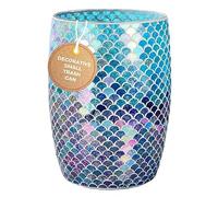 Escenzy Mermaid Bathroom Trash Can Mosaic Glass 5L | Decorative Small Garbage Can | 7" x 10" | Luxury Waste Basket for Restroom, Office, Bedroom & Kitchen | Shiny Glass Mermaid Bathroom Accessories