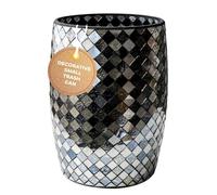 Escenzy Modern Bathroom Trash Can Mosaic Glass 5L | Decorative Small Garbage Can | 7" x 10" | Luxury Waste Basket for Restroom, Office, Bedroom & Kitchen | Shiny Black and Gold Bathroom Accessories