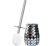 Escenzy Modern Toilet Brush and Holder Set Mosaic Glass | Non-Rustic Stainless Steel | Practical & Decorative Toilet Bowl Brush and Holder | Luxury Black and Gold Bathroom Accessories