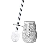 Escenzy Modern Toilet Brush and Holder Set Mosaic Glass | Non-Rustic Stainless Steel | Practical & Decorative Toilet Bowl Brush and Holder | Luxury Silver Glitter Bathroom Accessories