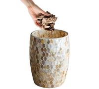 Escenzy Natural Shell Trash Can Mosaic Glass 5L | Decorative Small Garbage Can | 7" x 10" | Luxury Waste Basket for Bathroom, Office, Bedroom & Kitchen | Shiny Glass Bathroom Accessories