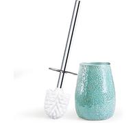 Escenzy Turquoise Green Toilet Brush and Holder Set Mosaic Glass | Non-Rustic Stainless Steel | Practical & Decorative Toilet Bowl Brush and Holder | Luxury Green Bathroom Accessories