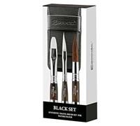 ESCODA Set 3 Watercolor Brushes - Black Travel Set N.16,1/4",12 Round Pointed Dagger Bright Synthetic Hair Versatil Perla Series Canvas Case Professional Handmade in Barcelona.
