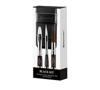 ESCODA Set 3 Watercolor Brushes - Black Travel Set N.16,1/4",12 Round Pointed Dagger Bright Synthetic Hair Versatil Perla Series Canvas Case Professional Handmade in Barcelona.