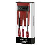 ESCODA Set 3 Watercolor Brushes - Red Travel Set N.6,8,12 Round Pointed Synthetic Hair Series Ultimo Versatil Perla Canvas Case Professional Handmade in Barcelona.