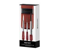 ESCODA Set 3 Watercolor Brushes - Red Travel Set N.6,8,12 Round Pointed Synthetic Hair Series Ultimo Versatil Perla Canvas Case Professional Handmade in Barcelona.