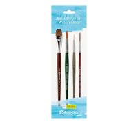 ESCODA | Watercolor| First Steps in Watercolour Set | First Steps Brushes Set | 4 Brushes | Size #3/4",10,6,2 | Synthetic Fiber | Flat, Round Pointed, Fillet