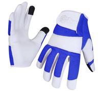 Escort Tools® Heavy Duty Leather Gardening Work Gloves, Thorn Proof, Touch Screen, Utility Safety Working Gloves Breathable, Tear Resistant, High Dexterity Mechanic Gloves Unisex (Blue, L)