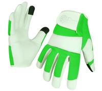 Escort Tools® Heavy Duty Leather Gardening Work Gloves, Thorn Proof, Touch Screen, Utility Safety Working Gloves Breathable, Tear Resistant, High Dexterity Mechanic Gloves Unisex (Hiviz-Green, M)