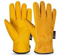 Escort Tools® Heavy Duty Leather Gardening Work Gloves, Thorn Proof, Touch Screen, Utility Safety Working Gloves Breathable, Tear Resistant, High Dexterity Mechanic Gloves Unisex (Golden Yellow, L)