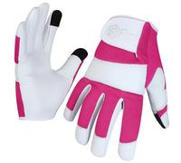 Escort Tools® Heavy Duty Leather Gardening Work Gloves, Thorn Proof, Touch Screen, Utility Safety Working Gloves Breathable, Tear Resistant, High Dexterity Mechanic Gloves Unisex (Pink, L)
